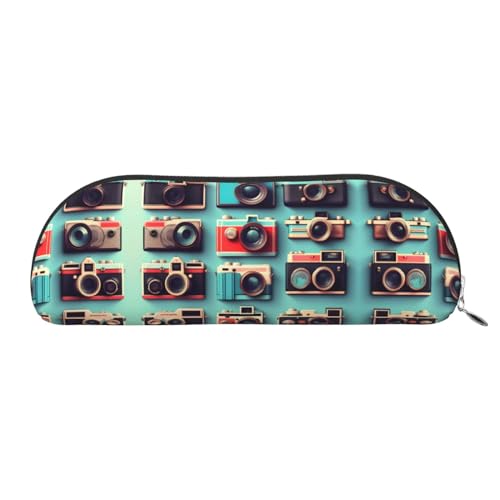 HJLUUFT Retro Cool Camera Collection Stylische Leder Halbrunde Bleistifttasche und Make-up-Tasche – praktische Aufbewahrungslösung für Ihre wichtigen Dinge von HJLUUFT