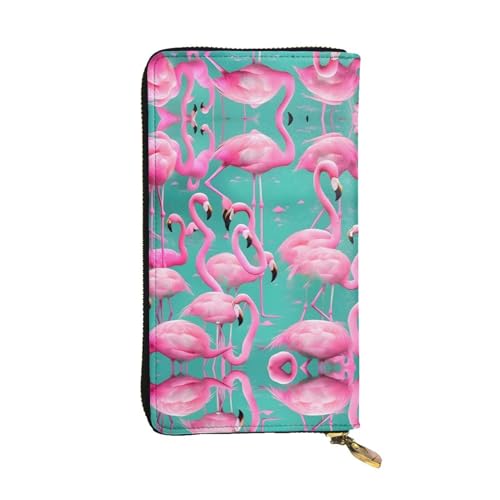 HJLUUFT Schöne rosa Flamingos Damengeldbörse, stilvolle Damengeldbörse – Kunstleder, Metall-Reißverschluss, schlank und kompakt, Clutch-Geldbörse für Damen, Schwarz, Einheitsgröße, Classic von HJLUUFT