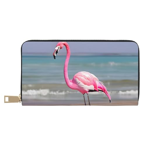 HJLUUFT Stilvolle Damengeldbörse mit Piratenflaggen – kleine Clutch-Geldbörse mit Kunstleder und Metall-Reißverschluss, Pinks Flamingo On Beach, Einheitsgröße, Classic von HJLUUFT