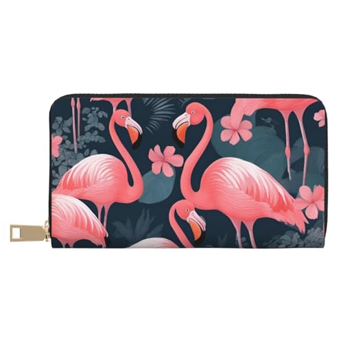 HJLUUFT Stilvolle Damengeldbörse mit rosa Blumen, tropische Pflanze, kleine Clutch-Geldbörse mit Kunstleder und Metall-Reißverschluss, Pink Flamingos, Einheitsgröße, Classic von HJLUUFT