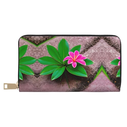 HJLUUFT Stilvolle Damengeldbörse mit rosa Blumen, tropische Pflanze, kleine Clutch-Geldbörse mit Kunstleder und Metall-Reißverschluss, Tropische Pflanze mit rosa Blumen, One Size, Klassisch von HJLUUFT