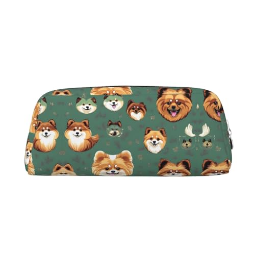 HJLUUFT Stylisches Leder-Federmäppchen mit Pomeranian-Muster, tragbar, Make-up-Tasche, ideales Federmäppchen, Make-up-Tasche und kleine Gegenstände von HJLUUFT