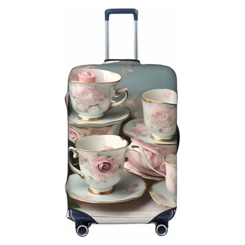 HJLUUFT Teebecher mit Rosen, romantischer Druck, Kofferabdeckung, Reisegepäckabdeckung, Schutz, Koffer, waschbar, kratzfest,, Schwarz , M von HJLUUFT