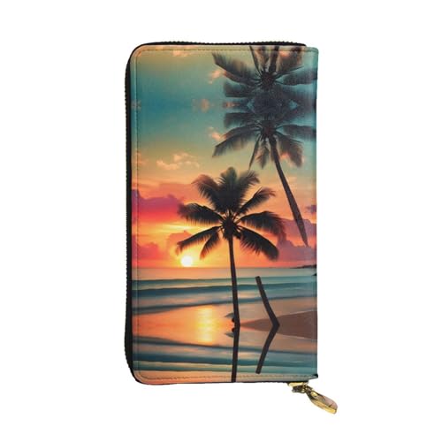 HJLUUFT Tropical Beach Palm Tree Damen-Geldbörse, stilvolle Damengeldbörse – Kunstleder, Metall-Reißverschluss, schlank und kompakt, Clutch-Geldbörse für Damen, Schwarz, Einheitsgröße, Classic von HJLUUFT