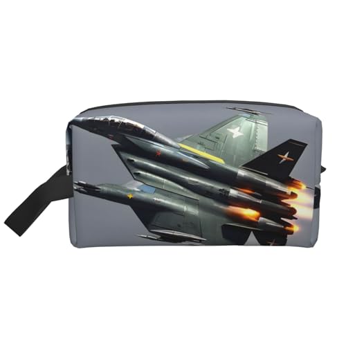Jet Fighter Kulturbeutel mit Aufdruck für Damen, Reise-Kulturbeutel, geräumige Kapazität, Kosmetiktasche für Herren, weiß, Einheitsgröße von HJLUUFT