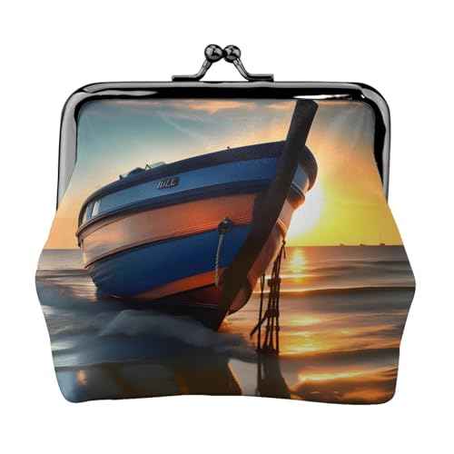 Kleine Geldbörse für Boot, Strand, Sonnenaufgang, nautisch, für Damen, Münzgeldbörse für Damen, kleine Damengeldbörse, mit Reißverschluss und Kussschloss, Schwarz, Einheitsgröße, Art Deco von HJLUUFT