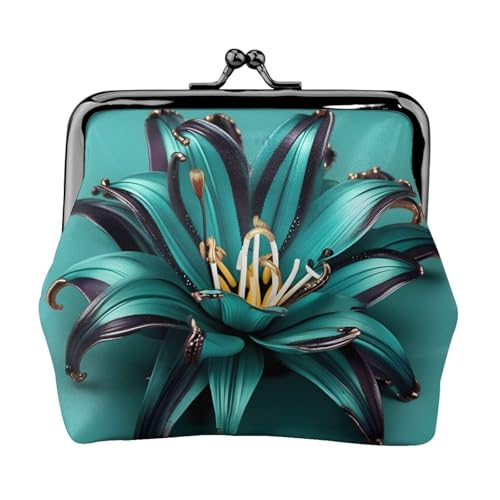 Kleine Geldbörse für Damen, Münzgeldbörse für Damen, kleine Damen-Geldbörse, mit Reißverschluss und Kussschloss, Blaugrün, Schwarz, Einheitsgröße, Art Deco von HJLUUFT