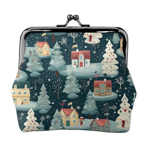 Kleine Geldbörse für Damen, warmes Weihnachtshaus, Münzgeldbörse für Damen, kleine Damen-Geldbörse, mit Reißverschluss und Kussschloss, Schwarz, Einheitsgröße, Art-Deco, Schwarz , Einheitsgröße, Art von HJLUUFT