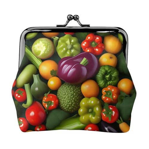 Kleine Geldbörse für Gemüse, Obst, Damengeldbörse für Damen, kleine Damen-Geldbörse, mit Reißverschluss und Kussverschluss, Schwarz, Einheitsgröße, Art Deco von HJLUUFT