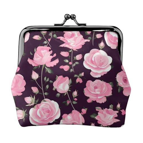 Kleine Geldbörse mit Blumenmuster und Rose, Rosa, für Damen, Münzgeldbörse für Damen, kleine Damen-Geldbörse, mit Reißverschluss und Kussschloss, Schwarz, Einheitsgröße, Art-Deco, Schwarz , von HJLUUFT