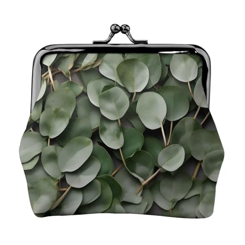 Kleine Geldbörse mit Eukalyptusblättern, für Damen, Münzbörse für Damen, kleine Damen-Geldbörse, mit Reißverschluss und Kussverschluss, Schwarz, Einheitsgröße, Art Deco von HJLUUFT