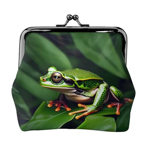Kleine Geldbörse mit Frosch-Blättern, für Damen, Münzgeldbörse für Damen, kleine Damen-Geldbörse, mit Reißverschluss und Kussverschluss, Schwarz, Einheitsgröße, Art Deco von HJLUUFT