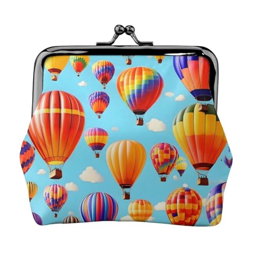 Kleine Geldbörse mit Heißluftballons, für Damen, Münzgeldbörse für Damen, kleine Damen-Geldbörse, mit Reißverschluss und Kussverschluss, Schwarz, Einheitsgröße, Art Deco von HJLUUFT