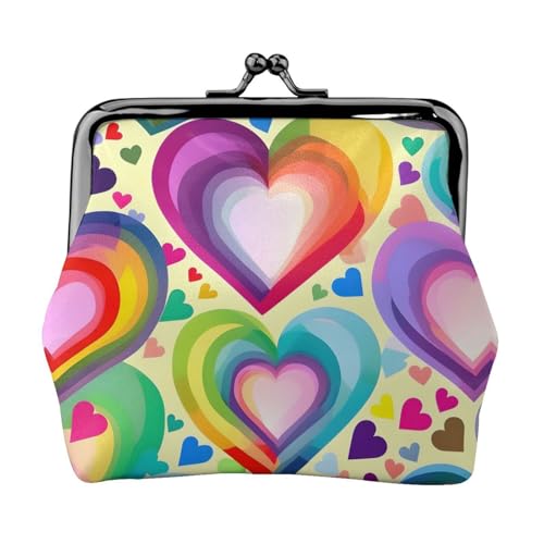 Kleine Geldbörse mit Herzen in Regenbogenfarben, für Damen, Münzgeldbörse für Damen, kleine Damen-Geldbörse, mit Reißverschluss und Kussschloss, Schwarz, Einheitsgröße, Art-Deco, Schwarz , von HJLUUFT