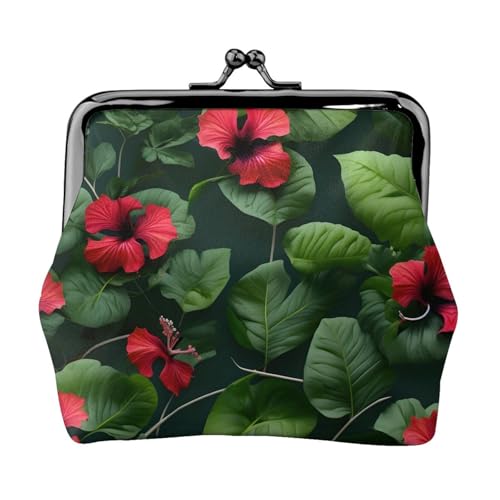 Kleine Geldbörse mit Hibiskusblumen, für Damen, Münzgeldbörse für Damen, kleine Damen-Geldbörse, mit Reißverschluss und Kussverschluss, Schwarz, Einheitsgröße, Art Deco von HJLUUFT