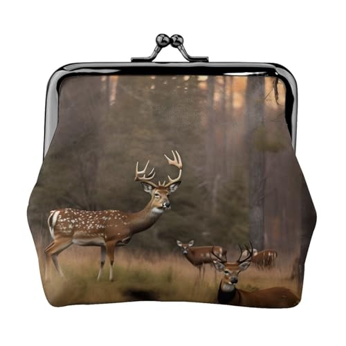 Kleine Geldbörse mit Hirschjagd, Geldbörsen für Damen, Münzbörse für Damen, kleine Damen-Geldbörse, mit Reißverschluss und Kussverschluss, Schwarz, Einheitsgröße, Art Deco von HJLUUFT