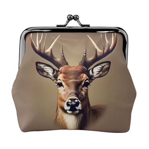 Kleine Geldbörse mit Hirschkopf-Druck, Damengeldbörse für Damen, kleine Damen-Geldbörse, mit Reißverschluss und Kussschloss, Schwarz, Einheitsgröße, Art-Deco, Schwarz , Einheitsgröße, Art déco von HJLUUFT