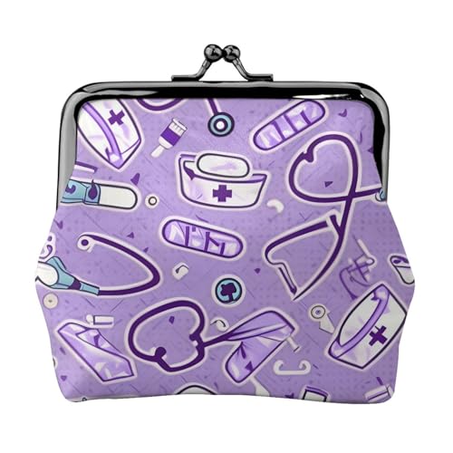Kleine Geldbörse mit Krankenschwestermuster, violett, für Damen, Münzgeldbörse für Damen, kleine Damen-Geldbörse, mit Reißverschluss und Kussverschluss, Schwarz, Einheitsgröße, Art Deco von HJLUUFT
