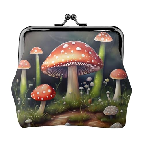 Kleine Geldbörse mit Malerei-Pilz, Geldbörse für Damen, Münzbörse für Damen, kleine Damen-Geldbörse, mit Reißverschluss und Kussverschluss, Schwarz, Einheitsgröße, Art Deco von HJLUUFT