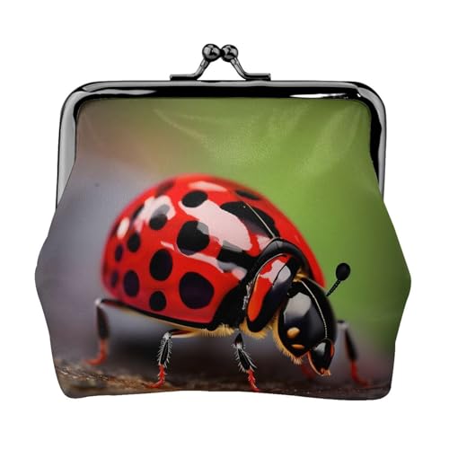 Kleine Geldbörse mit Marienkäfer-Muster, für Damen, Münzgeldbörse für Damen, kleine Damen-Geldbörse, mit Reißverschluss und Kussverschluss, Schwarz, Einheitsgröße, Art Deco von HJLUUFT