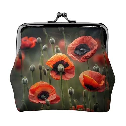 Kleine Geldbörse mit Mohnblumen, Geldbörsen für Damen, Münzbörse für Damen, kleine Damen-Geldbörse, mit Reißverschluss und Kussschloss, Schwarz, Einheitsgröße, Art Deco von HJLUUFT
