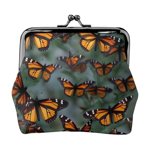 Kleine Geldbörse mit Monarch-Schmetterlingen, für Damen, Münzgeldbörse für Damen, kleine Damen-Geldbörse, mit Reißverschluss und Kussverschluss, Schwarz, Einheitsgröße, Art Deco von HJLUUFT
