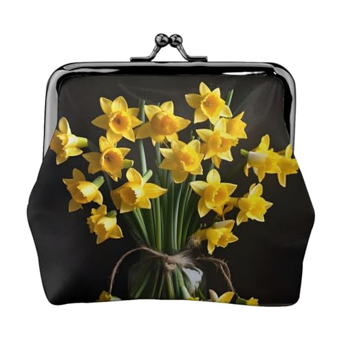 Kleine Geldbörse mit Narzissenstrauß für Damen, Münzgeldbörse für Damen, kleine Damen-Geldbörse, mit Reißverschluss und Kussschloss, Schwarz, Einheitsgröße, Art-Deco, Schwarz , Einheitsgröße, Art déco von HJLUUFT