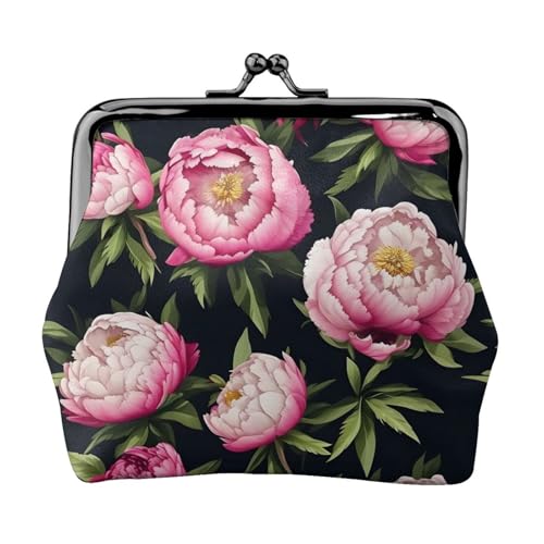 Kleine Geldbörse mit Pfingstrosenblüten-Druck, für Damen, Münzgeldbörse für Damen, kleine Damen-Geldbörse, mit Reißverschluss und Kussschloss, Schwarz, Einheitsgröße, Art-Deco, Schwarz , von HJLUUFT