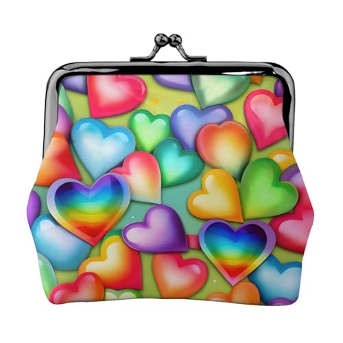 Kleine Geldbörse mit Regenbogen-Herzen, Geldbörse für Damen, Münzbörse für Damen, kleine Damen-Geldbörse, mit Reißverschluss und Kussverschluss, Schwarz, Einheitsgröße, Art Deco von HJLUUFT
