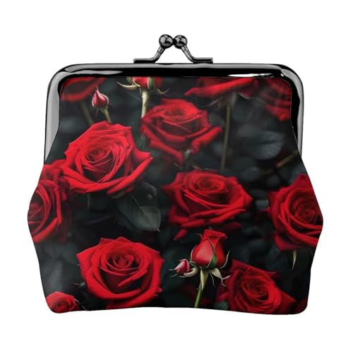 Kleine Geldbörse mit Rosenblüten, Geldbörse für Damen, Münzbörse für Damen, kleine Damen-Geldbörse, mit Reißverschluss und Kussschloss, Schwarz, Einheitsgröße, Art Deco von HJLUUFT