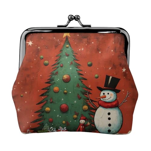 Kleine Geldbörse mit Schneemann, Weihnachtsbaum, für Damen, Münzgeldbörse für Damen, kleine Damen-Geldbörse, mit Reißverschluss und Kussschloss, Schwarz, Einheitsgröße, Art-Deco, Schwarz , von HJLUUFT