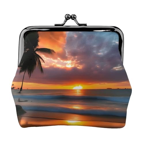 Kleine Geldbörse mit Sonnenuntergang am Strand, Geldbörsen für Damen, Münzgeldbörse für Damen, kleine Damen-Geldbörse, mit Reißverschluss und Kussverschluss, Schwarz, Einheitsgröße, Art Deco von HJLUUFT