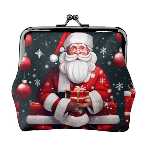 Kleine Geldbörse mit Weihnachtsmann-Motiv für Damen, Münzgeldbörse für Damen, kleine Damen-Geldbörse, mit Reißverschluss und Kussverschluss, Schwarz, Einheitsgröße, Art Deco von HJLUUFT