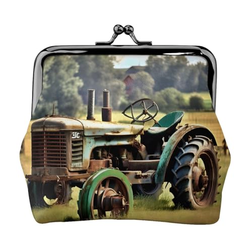 Kleine Geldbörse mit altem Traktor und Bauernhof, für Damen, Münzgeldbörse für Damen, kleine Damengeldbörse, mit Reißverschluss und Kussschloss, Schwarz, Einheitsgröße, Art Deco von HJLUUFT