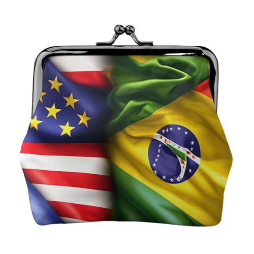 Kleine Geldbörse mit amerikanischen und brasilianischen Flaggen, Geldbörse für Damen, Münzbörse für Damen, kleine Damengeldbörse, mit Reißverschluss und Kussverschluss, Schwarz, Einheitsgröße, Art von HJLUUFT