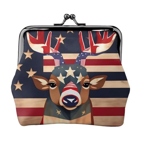 Kleine Geldbörse mit amerikanischer Flagge und Hirsch, für Damen, Münzgeldbörse für Damen, kleine Damen-Geldbörse, mit Reißverschluss und Kussverschluss, Schwarz, Einheitsgröße, Art Deco von HJLUUFT