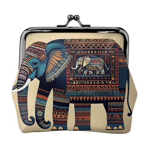 Kleine Geldbörse mit aztekischem Elefant, Geldbörse für Damen, Münzbörse für Damen, kleine Damen-Geldbörse, mit Reißverschluss und Kussschloss, Schwarz, Einheitsgröße, Art Deco von HJLUUFT