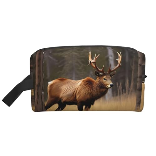 Kulturbeutel für Herren, Motiv: Wildtiere, Hirsch, Bär, Elch, bedruckt, Reise-Kulturbeutel, geräumige Kapazität, Kosmetiktasche für Damen, weiß, Einheitsgröße von HJLUUFT