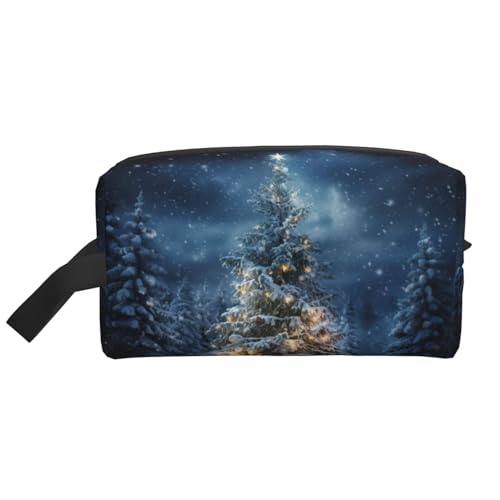 Kulturbeutel für Herren mit Weihnachtsbaum-Schnee-Aufdruck, geräumige Kapazität, Kosmetiktasche für Damen, weiß, Einheitsgröße von HJLUUFT