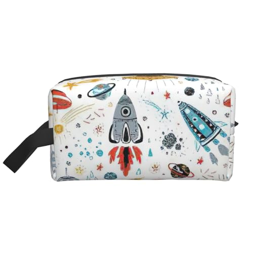 Kulturbeutel mit Cartoon-Raketen-Druck, für Herren, Reise-Kulturbeutel, geräumige Kapazität, Kosmetiktasche für Damen, weiß, Einheitsgröße von HJLUUFT