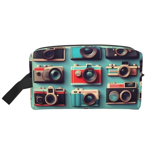 Kulturbeutel mit Retro-Kamera-Kollektion, bedruckt, für Damen, Reise-Kulturbeutel, geräumige Kapazität, Kosmetiktasche für Herren, weiß, Einheitsgröße von HJLUUFT