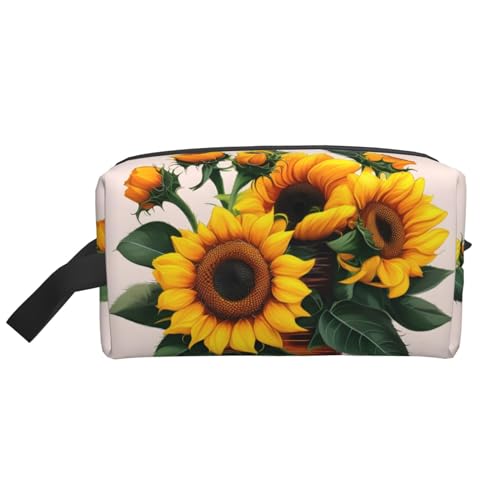 Kulturbeutel mit Sonnenblumen- und Rosen-Aufdruck, Reise-Kulturbeutel, geräumige Kapazität, Kosmetiktasche für Herren, weiß, Einheitsgröße von HJLUUFT