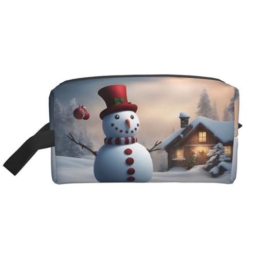 Kulturbeutel mit Weihnachtsmotiv und Schneemann, 3 Drucke, für Damen, Reise-Kulturbeutel, geräumige Kapazität, Kosmetiktasche für Herren, weiß, Einheitsgröße von HJLUUFT