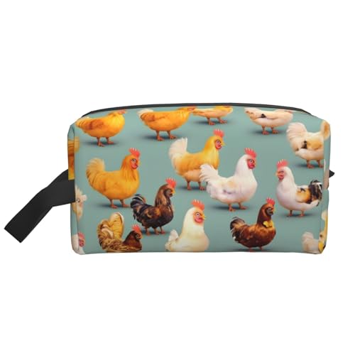 Kulturbeutel mit niedlichem Huhn-Motiv, für Herren, Reise-Kulturbeutel, geräumige Kapazität, Kosmetiktasche für Damen, weiß, Einheitsgröße von HJLUUFT