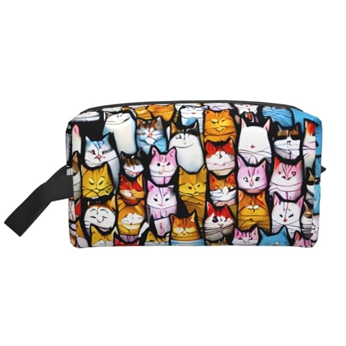 Kulturbeutel mit vielen Cartoon-Katzen-Aufdruck, für Herren, Reise-Kulturbeutel, geräumige Kapazität, Kosmetiktasche für Damen, weiß, Einheitsgröße von HJLUUFT