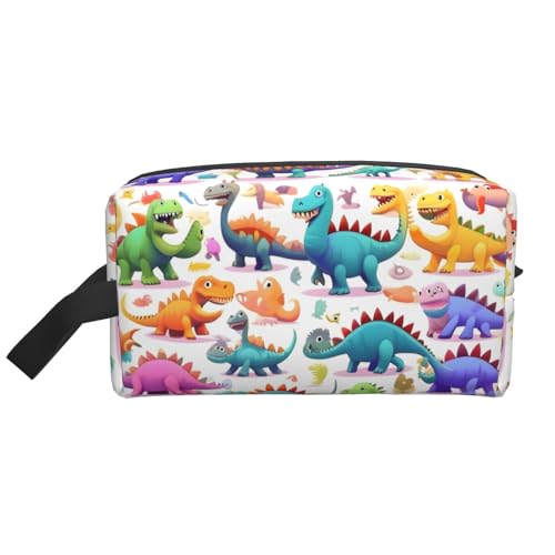 Kulturbeutel mit vielen bunten Cartoon-Dinosaurier-Aufdruck, für Herren, Reise-Kulturbeutel, geräumige Kapazität, Kosmetiktasche für Damen, weiß, Einheitsgröße von HJLUUFT