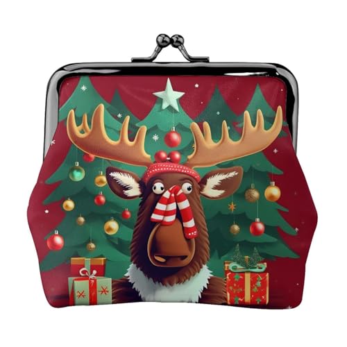 Lustige Weihnachts-Elch-Geldbörsen für Damen, Münzgeldbörse für Damen, kleine Damen-Geldbörse, mit Reißverschluss und Kussverschluss, Schwarz, Einheitsgröße, Art Deco von HJLUUFT