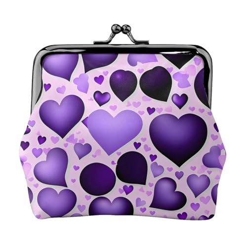 Modische Geldbörse mit violettem Herz, kleine Damengeldbörse, Geldbörse für Damen, kleine Damengeldbörse, mit Reißverschluss und Kussverschluss, Schwarz, Einheitsgröße, Art Deco von HJLUUFT