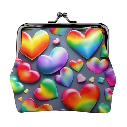 Regenbogenfarbene kleine Geldbörse mit Herzen, Geldbörse für Damen, Münzgeldbörse für Damen, kleine Damen-Geldbörse, mit Reißverschluss und Kussverschluss, Schwarz, Einheitsgröße, Art Deco von HJLUUFT
