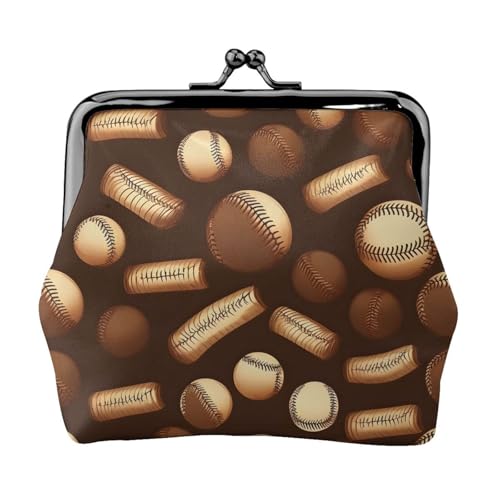Retro-Baseball-Geldbörse, Braun, kleine Geldbörse, Damen, Geldbörse für Damen, kleine Damen-Geldbörse, mit Reißverschluss und Kussverschluss, Schwarz, Einheitsgröße, Art Deco von HJLUUFT